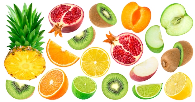 Set van gesneden fruit geïsoleerd op wit