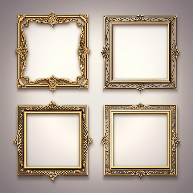 Set van gouden frames voor schilderijen spiegels of foto geïsoleerd op witte achtergrond