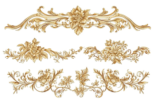 Set van Gouden luxe rand frame ontwerp op witte achtergrond of Decoratieve vintage bloemen ornament frames