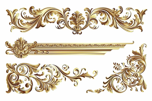 Set van Gouden luxe rand frame ontwerp op witte achtergrond of Decoratieve vintage bloemen ornament frames
