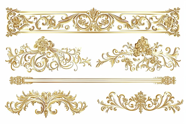 Set van Gouden luxe rand frame ontwerp op witte achtergrond of Decoratieve vintage bloemen ornament frames