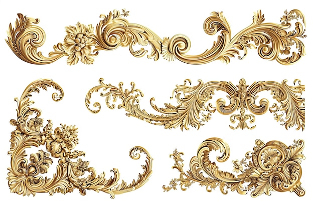 Set van Gouden luxe rand frame ontwerp op witte achtergrond of Decoratieve vintage bloemen ornament frames