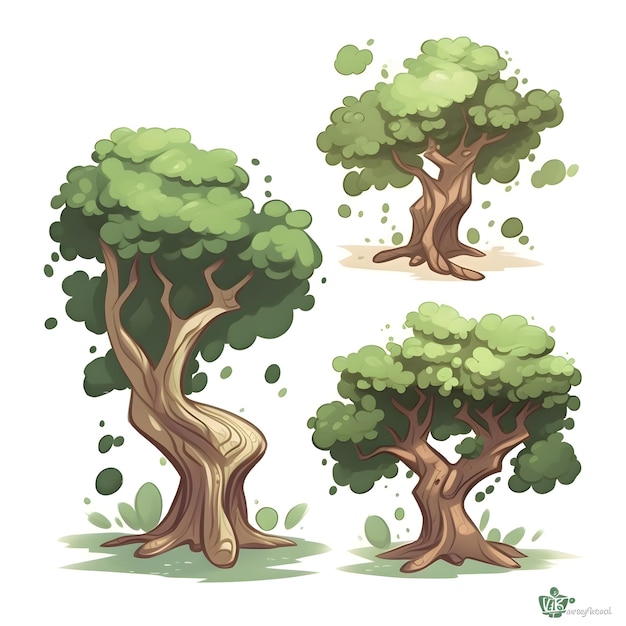 Set van groene bomen op een witte achtergrond. Vectorillustratie voor uw ontwerp