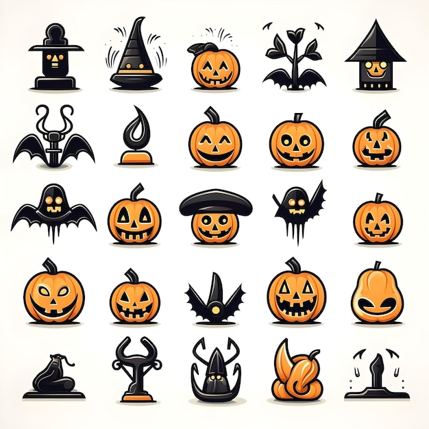 Foto set van halloween iconen op een witte achtergrond vectorillustratie