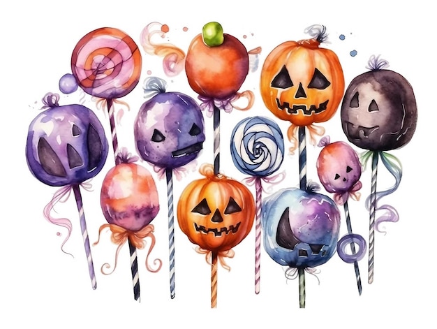 Set van Halloween snoepjes aquarel stijl Kids halloween party Trick or treat