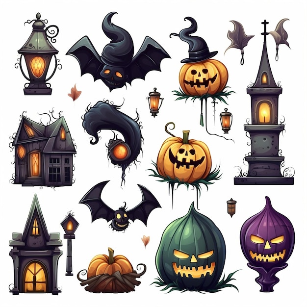 Set van happy Halloween element set vector ontwerp geïsoleerd op een witte achtergrond