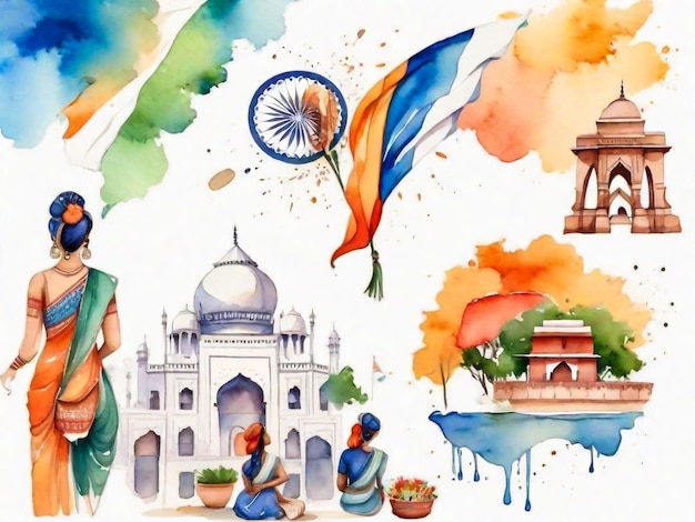 Set van Indiase goden en offergaven illustratie