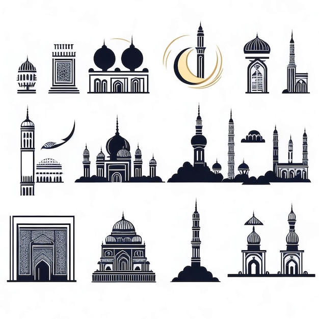Set van islamitisch ontwerp gemaakt met generatieve AI-technologie