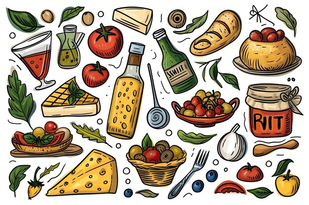 Set van Italiaanse food cartoon doodle objecten symbolen en items no Text ar 32 iw 2 v 6 Job ID 1c5069ad7a784fb4b341725a85ea9a5e