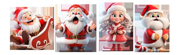 Set van kerstpersonage png d geïsoleerd op transparante achtergrond kerstboom clipart cartoon