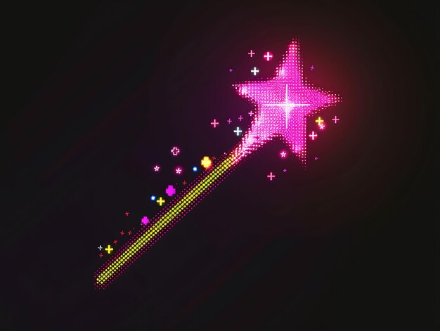 Foto set van magical wand 8 bit pixel met ster en glitter met whimsica game asset tshirt concept art