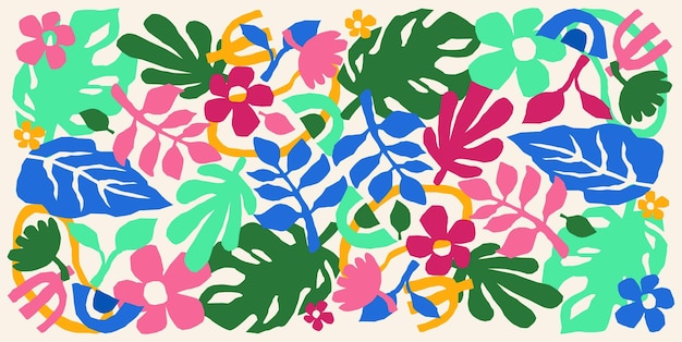 Set van met de hand getekende abstracte florale vector achtergrond