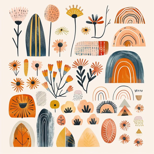 Set van met de hand getekende doodle vector illustraties Scandinavische stijl