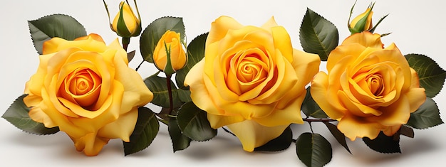 Set van mooie gele roos geïsoleerde gele roos bloesem witte achtergrond