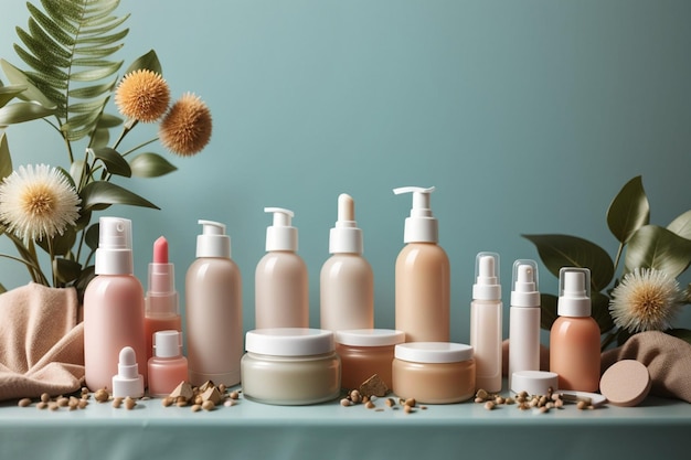 Set van natuurlijke cosmetische producten op kleur achtergrond
