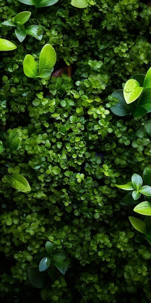 set van natuurlijke groene bladeren in een plantenstruik bovenaanzicht fotobehang met bladeren van verschillende grootte