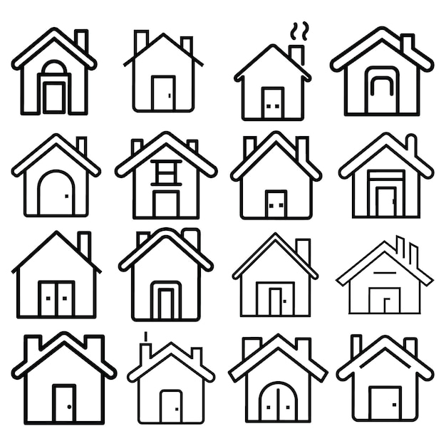 Set van omtrek thuislijn iconen geïsoleerd op een witte achtergrond Huis bewerkbare iconen teken