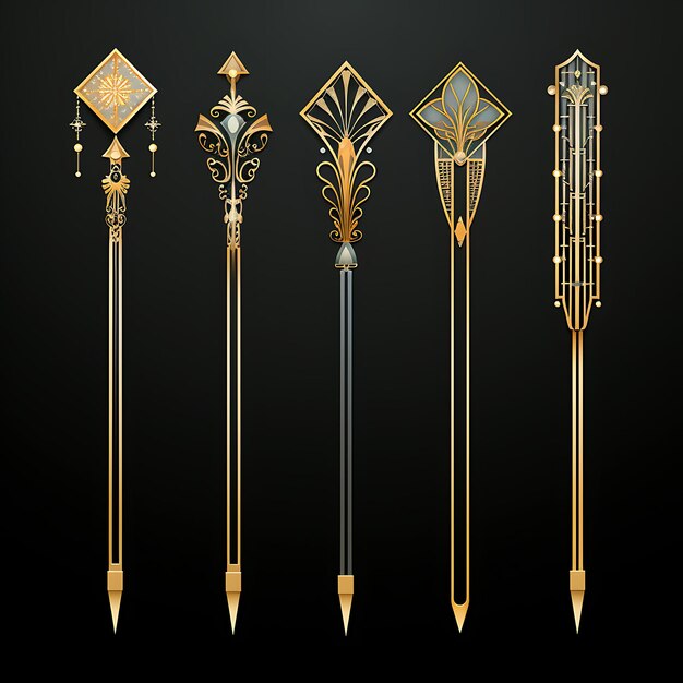 Set van Opulent Scepters Symmetrisch patroon Shape Rod Like Decorati Clipart 2D Flat Design Patroon