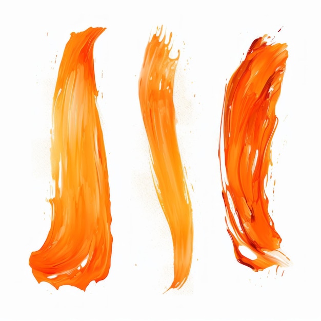 Set van oranje mascara penseelstreken op witte achtergrond Luxe decor van oranje glanzende folie