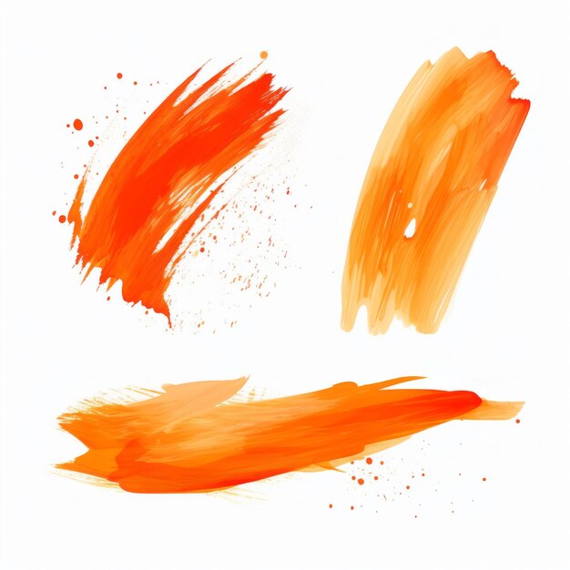 Set van oranje strepen mascara op witte achtergrond Collectie van grunge verf textuur