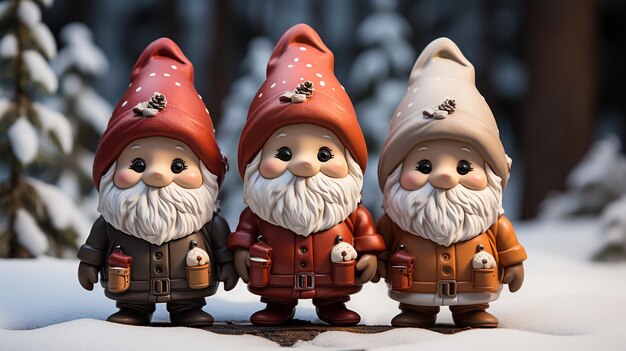 Foto set van personages santa claus gnomes en elf