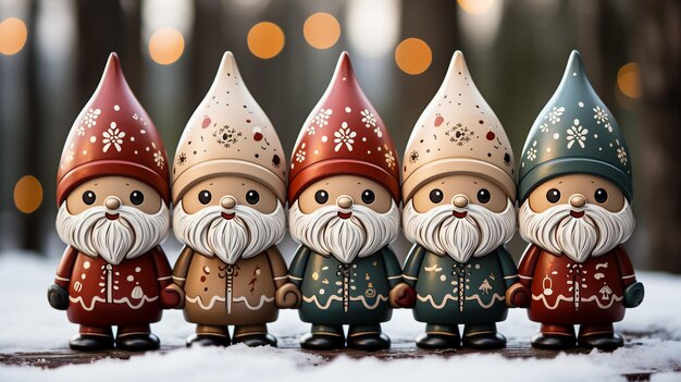 Foto set van personages santa claus gnomes en elf