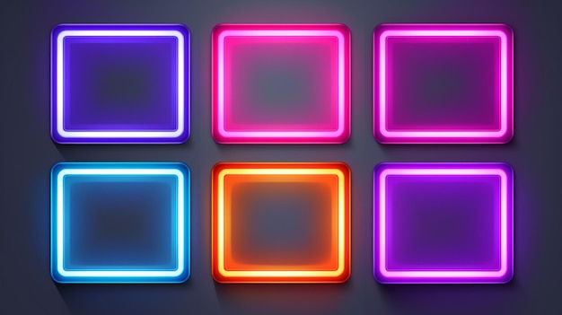 Set van realistisch geïsoleerd neonteken van kleurrijk vierkant frame voor sjabloon