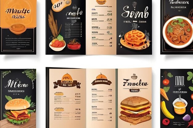 Foto set van restaurant menu brochure flyer ontwerp sjablonen in a4 grootte vector illustraties