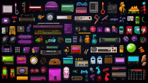 Set van retro videogame iconen uit de jaren 80 en 90