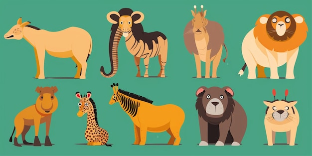 set van schattige rare dieren cartoon illustratie