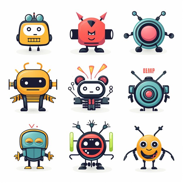 Foto set van schattige robots met verschillende emoties vector illustratie in cartoon stijl