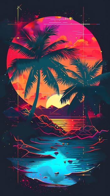 Set van Simple Beach 16 Bit Pixel met zand en palmbomen en Geome Game Asset Tshirt Concept Art