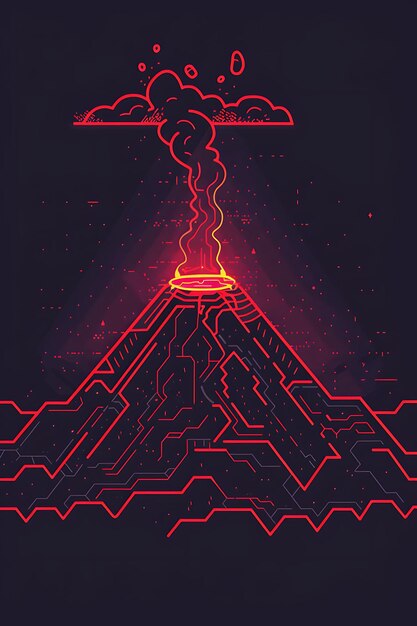 Set van Simple Volcano 8 Bit Pixel met Lava en Rook en Geometrische Game Asset Tshirt Concept Art