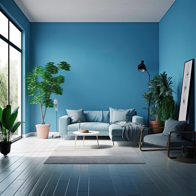 Set van Sofa met blauwe achtergrond samen met lamp