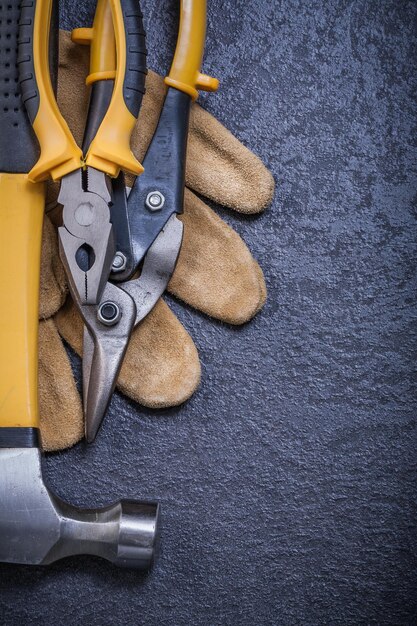 Set van staal cutter tangen leer veiligheidshandschoen klauw hamer