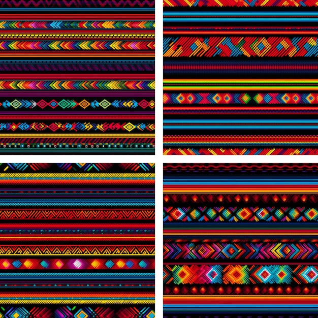 Set van traditionele Zuid-Amerikaanse Peruaanse inheemse ontwerp naadloos patroon
