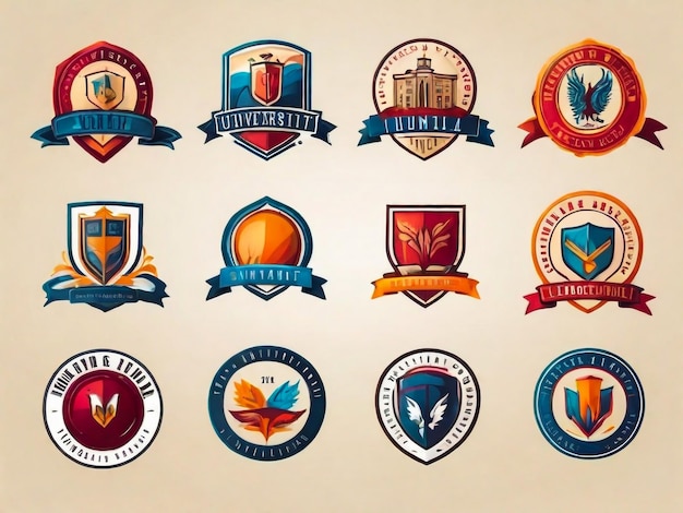 Set van universitaire en universitaire school embleem en logo embleem