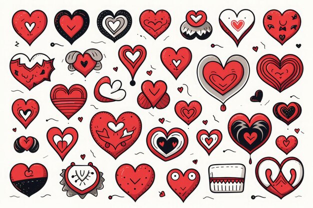 Set van Valentine's day doodles Love Heart Flower Ice cream sticker illustratie op een witte achtergrond