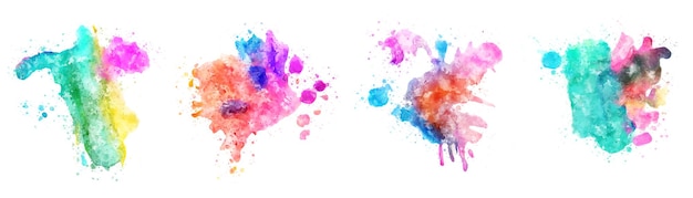 Set van veelkleurige plons aquarel vlek