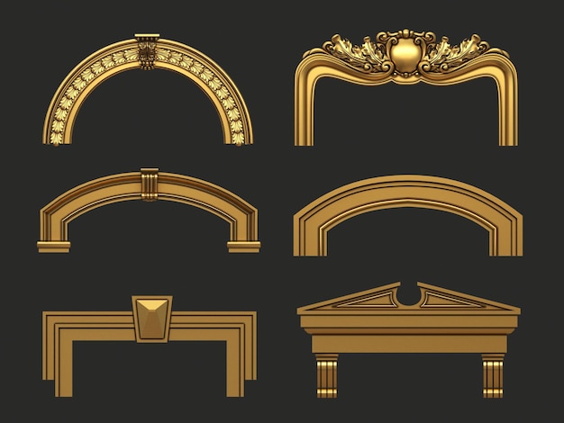 Set van verschillende klassieke gebogen gouden frames