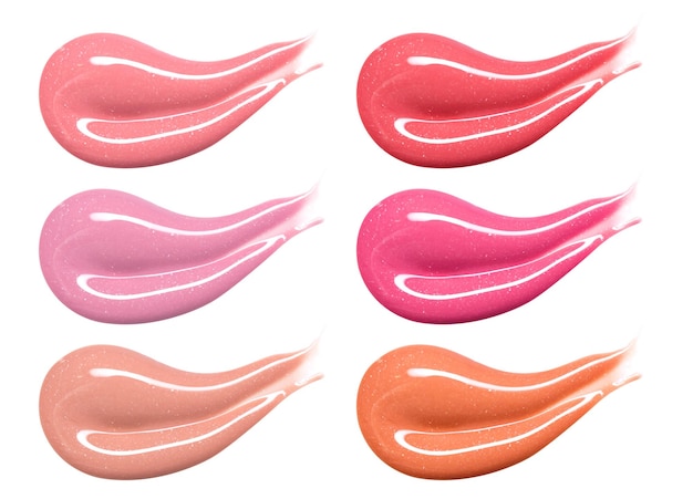 Set van verschillende lipglosses pastel kleur uitstrijkjes geïsoleerd op wit