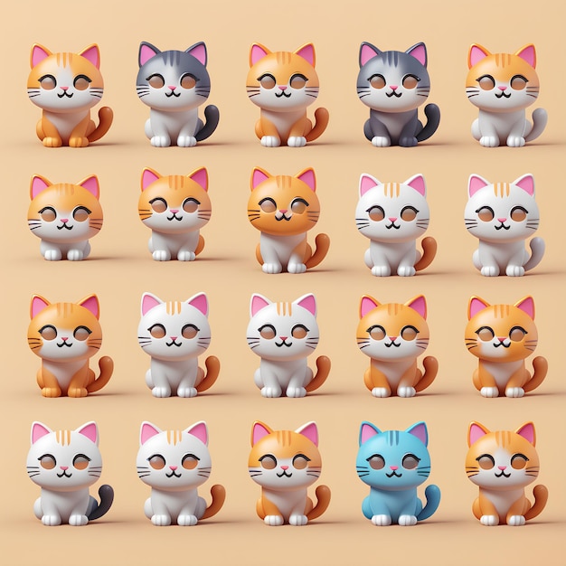 Set van verschillende schattige cartoon emoji emotie 3D platte geïsoleerde teken symbool