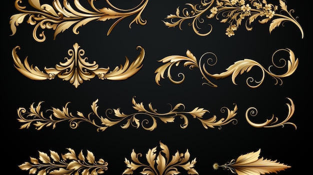 Set van versierde gouden vintage frames en scroll elementen Perfect voor kalligrafisch ontwerp