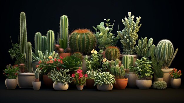 Set van vetplanten van cactussen Generatieve AI