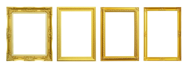 Set van victoriaanse oude frame. klassieke gouden picture photo frame op geïsoleerde witte achtergrond.