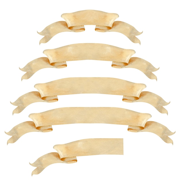 Set van vintage blanke beige aquarel lintjes voor decoratieve tekst oude ontwerp in verschillende lengtes