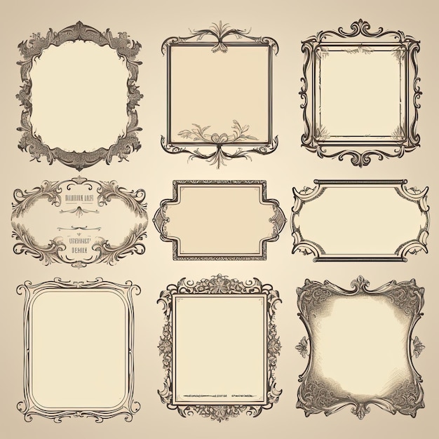 Set van vintage frames en decoratieve elementen Vector illustratie