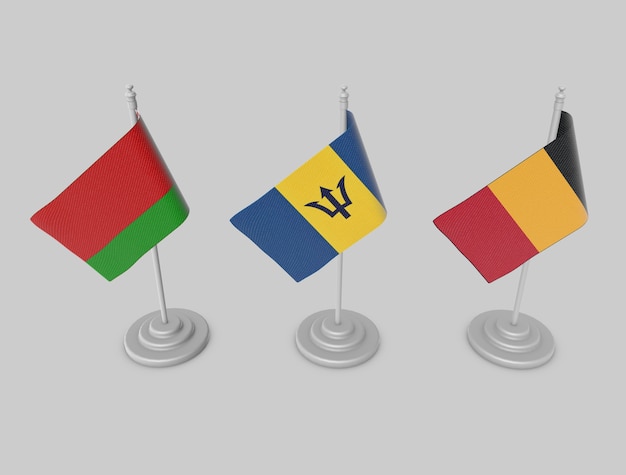 Set van vlag - Wit-Rusland, Barbadus, België