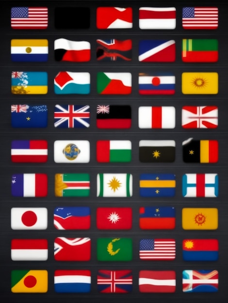 Set van vlaggen Top beroemde land Vlaggen in de vorm van ovalen met schaduw op een grijze achtergrond