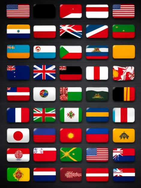 Set van vlaggen Top beroemde land Vlaggen in de vorm van ovalen met schaduw op een grijze achtergrond